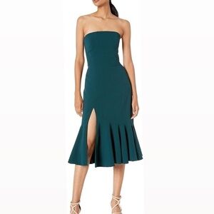 Dress the Population Madison Strapless Fluted Midi Dress w/Slit Size Small NWOT
